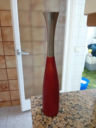 Jarrón Decorativo cerámica Rojo y Plateado