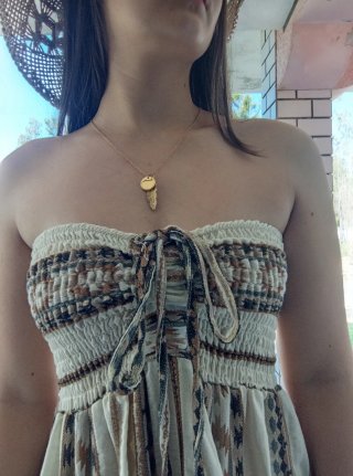 Vestido longo estampado bege e castanho