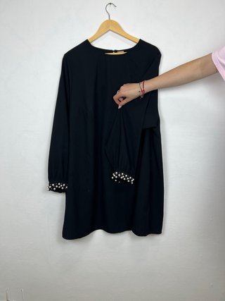 Vestido H&M Negro Manga Larga Perlas Talla 2XL