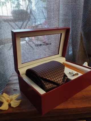 Juego Corbata y Gemelos Georges Rech Marrón/Dorado
