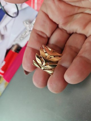 Anillo Acero Dorado Hojas