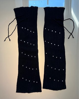 Scaldamuscoli da donna neri con strass e laccetti