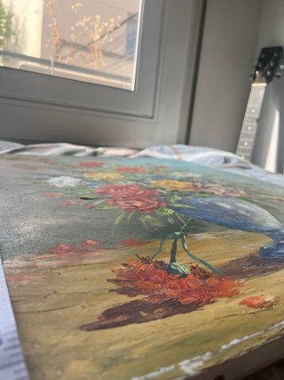 Pintura floral óleo jarrón azul