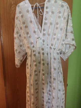 Vestido Boho Ibicenco Blanco y Dorado