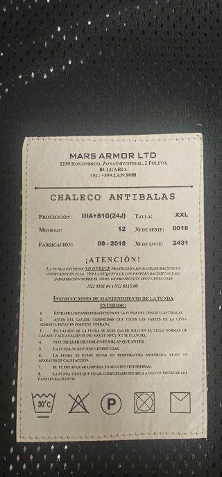 Chaleco proteccion antibalas y antipinchazos