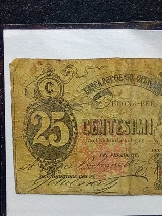 25 Centesimi Banca Popolare Operaia Roma 1872
