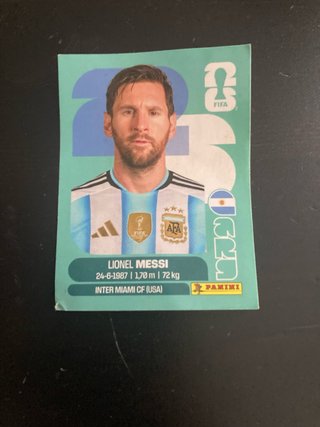Cromo de Messi de fútbol del mundial 2026.