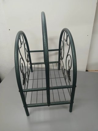 Porta revistas metal verde com folhas vintage