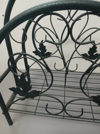 Porta revistas metal verde com folhas vintage