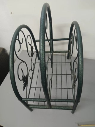 Porta revistas metal verde com folhas vintage