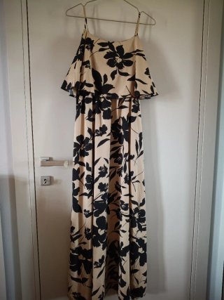 Abito lungo floreale beige e nero