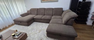 Sofá Chaise Longue Marrom Tecido