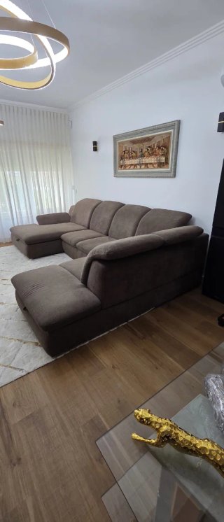 Sofá Chaise Longue Marrom Tecido