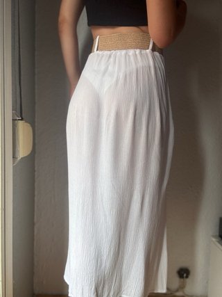Vintage Italian White Viscose Midi Skirt Boho