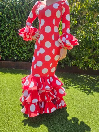 Vestido Flamenca Rojo Lunares Blancos