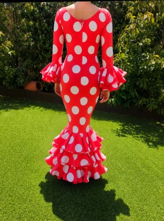 Vestido Flamenca Rojo Lunares Blancos