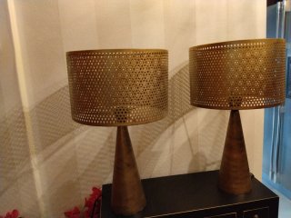 2 Lámparas Mesa Metal Oro Viejo