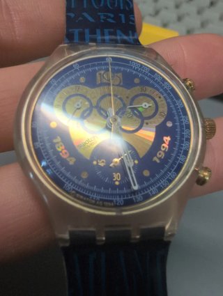 Reloj Swatch Cronógrafo Azul y Dorado