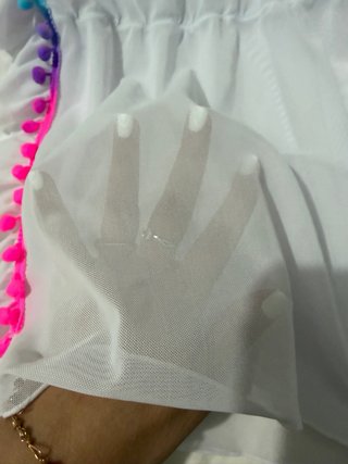 Pareo blanco multicolor con pompones