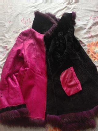 Cazadora Piel Mujer Rosa y Negra
