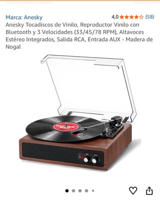 Tocadiscos Anesky Bluetooth 33/45/78 RPM
