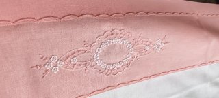 Lenzuolo matrimoniale cotone bianco/rosa e federe
