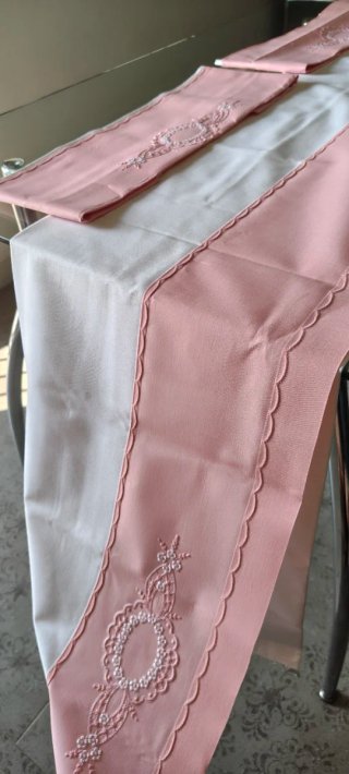 Lenzuolo matrimoniale cotone bianco/rosa e federe