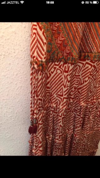 Vestido largo seda naranja y rojo