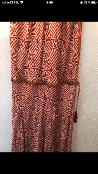 Vestido largo seda naranja y rojo