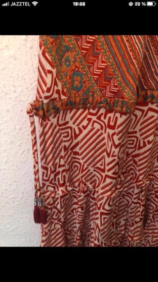 Vestido largo seda naranja y rojo
