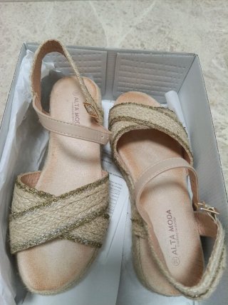 Sandalias esparto ALTA MODA beige/doradas T.38