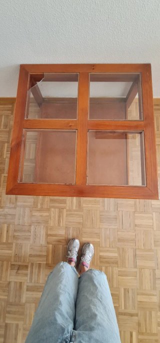 Mesa de centro madera pino miel con cristal
