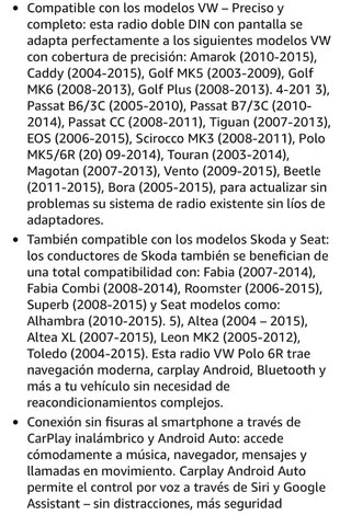 Pantalla CarPlay, para Volkswagen, Seat y Škoda