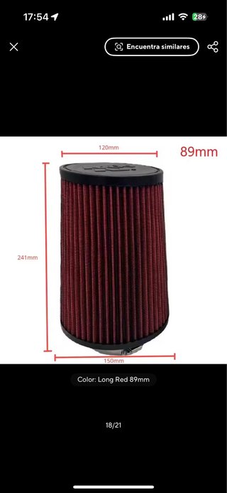 Filtro de Aire K&N Rojo Largo 89mm