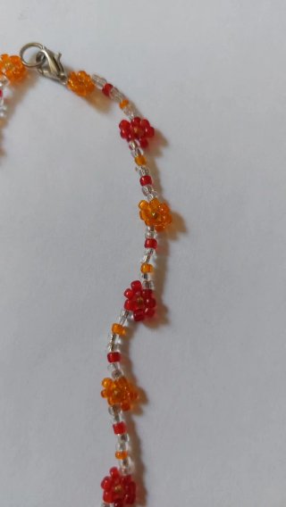 Collar gargantilla flores naranja y rojo