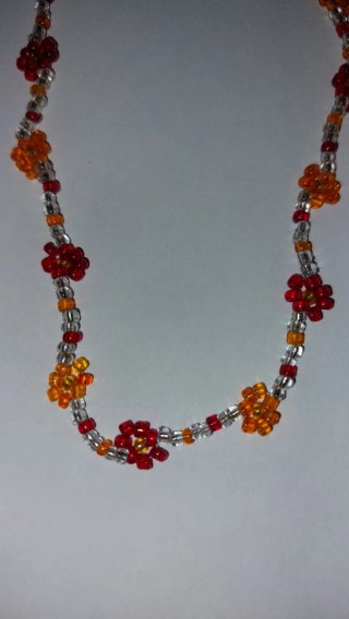 Collar gargantilla flores naranja y rojo
