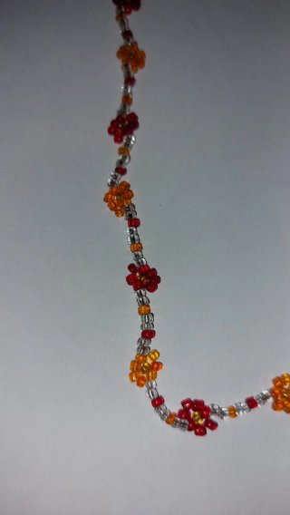 Collar gargantilla flores naranja y rojo