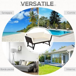Divano da 2 posti con braccioli estensibili in rattan da giardino 129X63X67Cm bianco, marrone