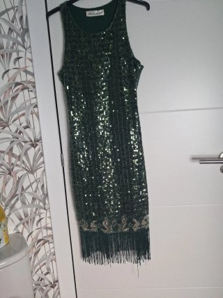 Vestido lentejuelas verde con flecos