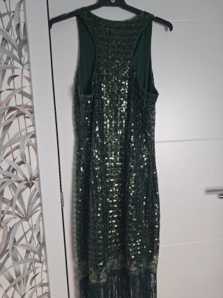 Vestido lentejuelas verde con flecos