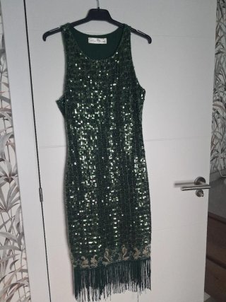 Vestido lentejuelas verde con flecos