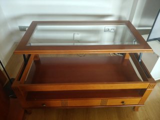 Mesa de centro elevable madera y cristal