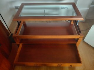 Mesa de centro elevable madera y cristal