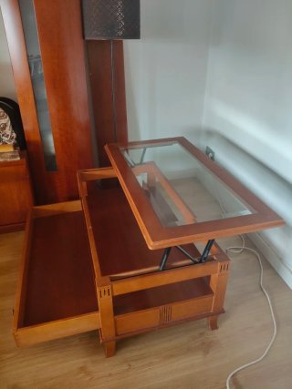 Mesa de centro elevable madera y cristal
