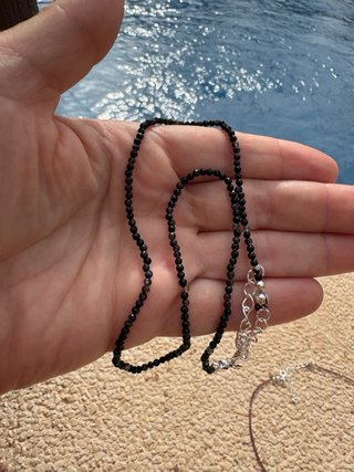 Collar de piedra lunar de obsidiana plata