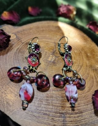 Pendientes estilo Vintage Morado y Rojo