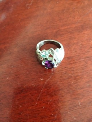 Anillo Vintage Bisutería Morado y Plateado