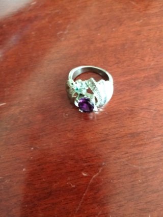 Anillo Vintage Bisutería Morado y Plateado