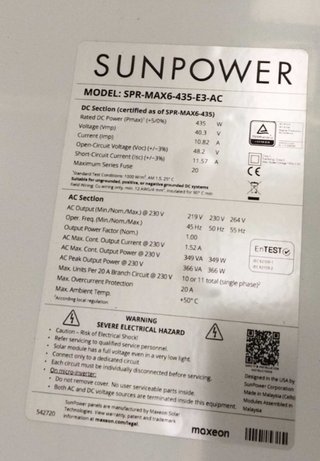 Panel Solar GAMA ALTA Sunpower MAXEON 6