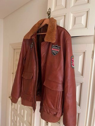 Chaqueta Bomber Cuero Marrón Talla 5XL